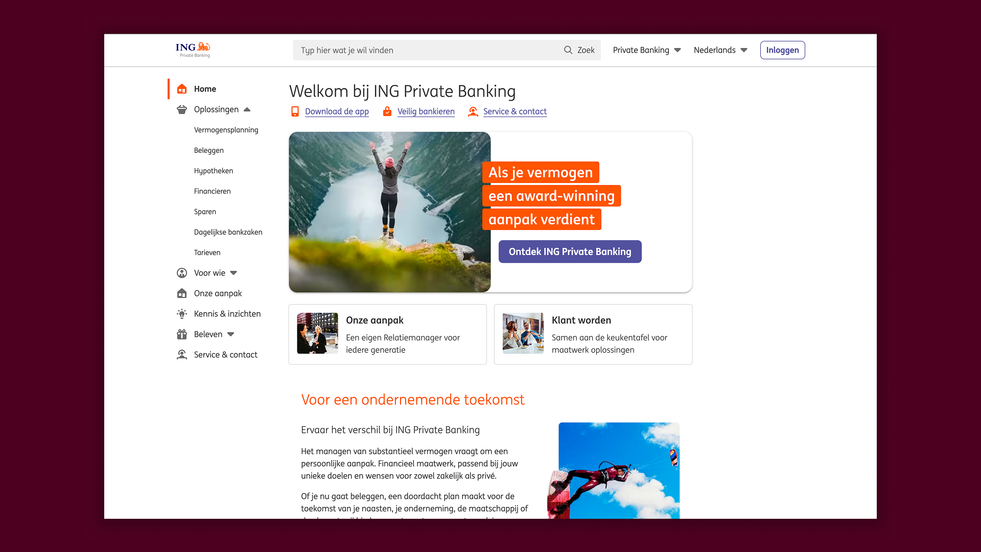 ING Private Banking — private banking website UX