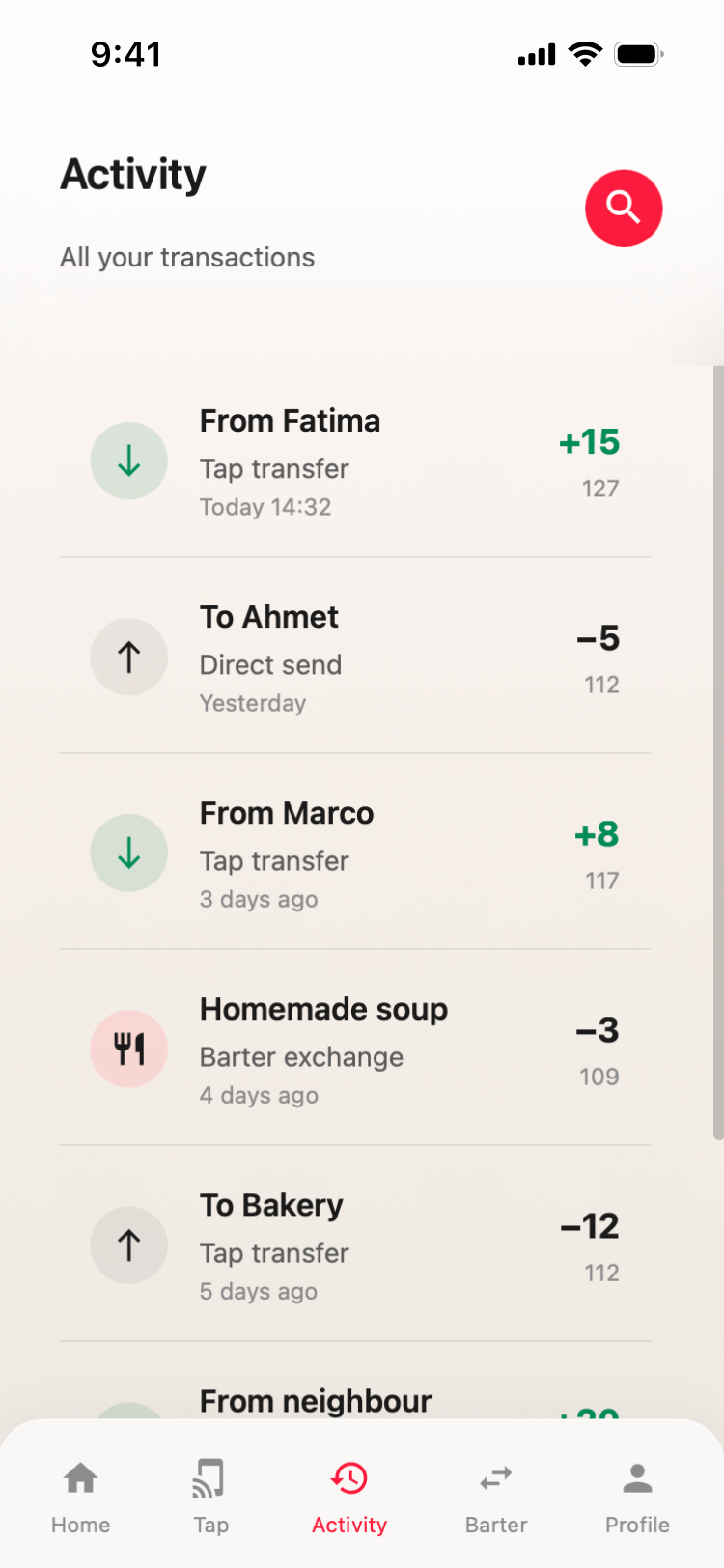 Buur Activity — transaction history